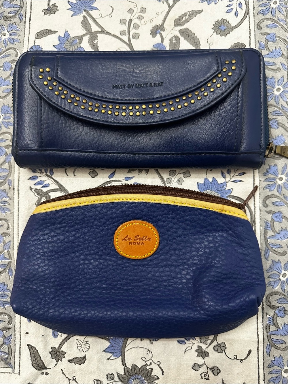 Matt & Nat Navy Studded Wallet Clutch La Sella Roma Blue Leather Makeup Bag Lot